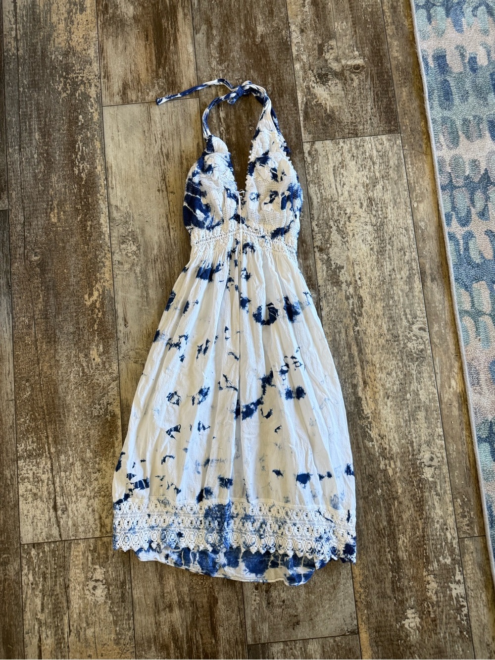 2 for $20 sale: Sea Spice blue white tie dye halter summer beach dress- L